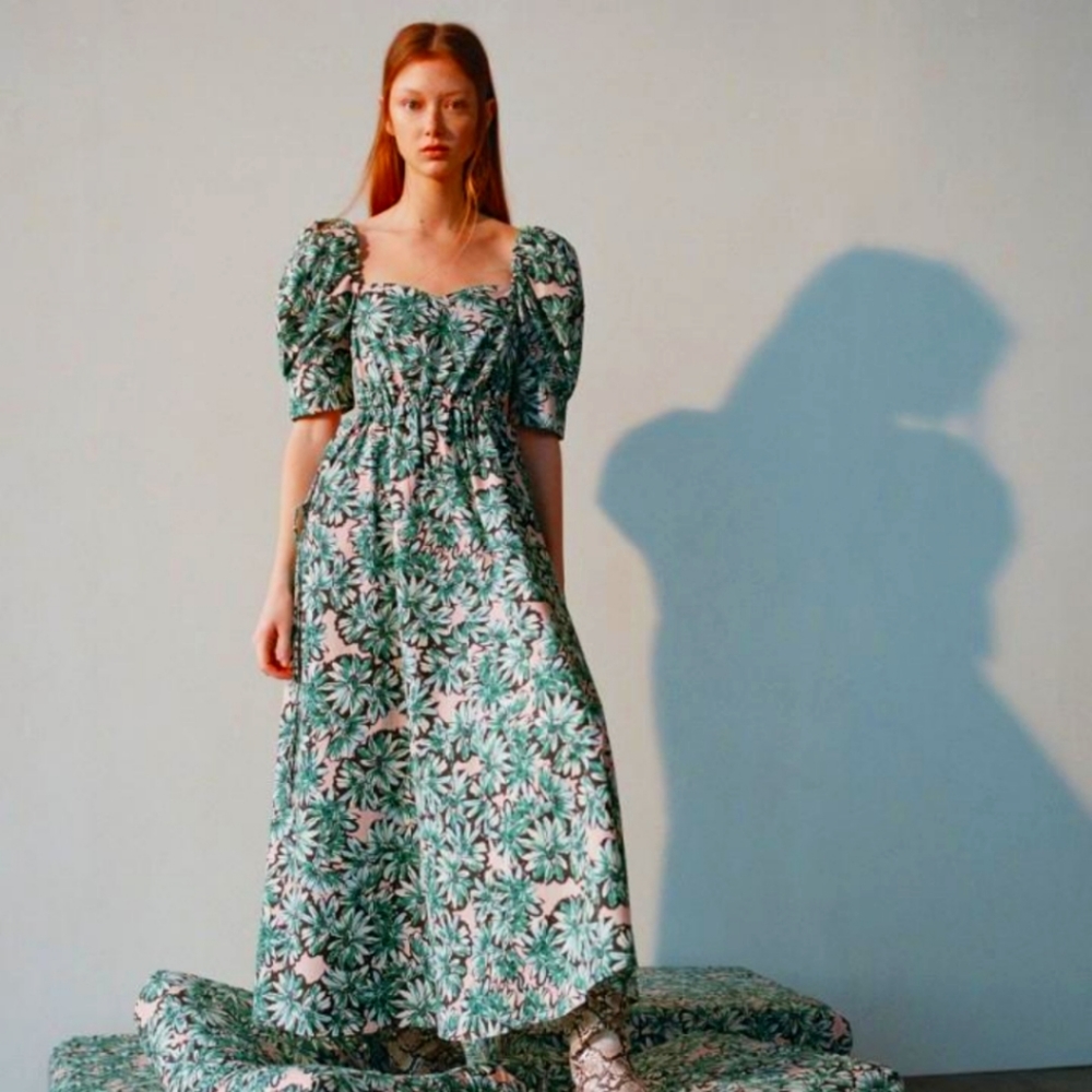 Zara floral print poplin puff sleeve dress size  small
